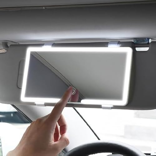 Image of LED Car Sun Visor Vanity Mirror with Rechargeable Battery - 3 Color Light Modes Dimmable Touch Control Makeup Mirror with Adjustable Brightness for Women Universal Fit Car Interior