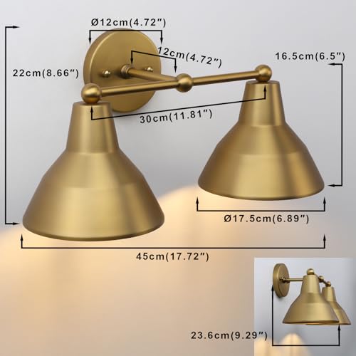 Image of Yosoan 2 Lights Brass Metal Vintage Wall Sconce, Hardwired Indoor Split Bowl Design Wall Mount Lamp Farmhouse Lighting Fixture for Vanity Living Room Kitchen Hallway Home Decor(Antique)