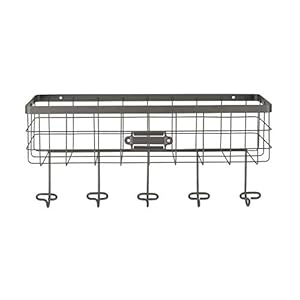 Spectrum Diversified Vintage Wire Basket & Hook Station Wall Mount Storage, Small, Industrial Gray Spectrum Diversified Vintage Wire Basket Hook Station Wall Mount Storage Small Industrial Gray
