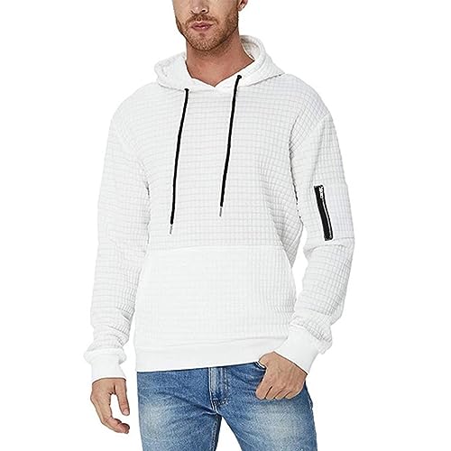 ZYXTIM Men's Waffle Knit Hooded Sweatshirt Long Sleeve Drawstring Jacquard Casual Fashion Pullover Hoodies with Kanga Pocket