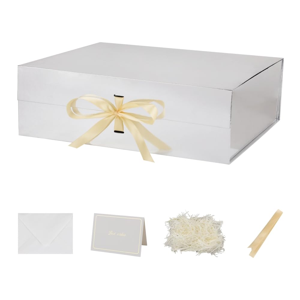 Nenwic Extra Large Gift Box with Lid 48.5 x 40.5 x 15.3 cm, Silver 3 Pack