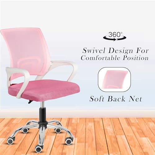 Image of Casa Copenhagen Mesh Mid Back Office /Study /Computer /Revolving /Desk Chair for Work from Home -Metal Base, Height Adjustable Seat- Pink & White Handle