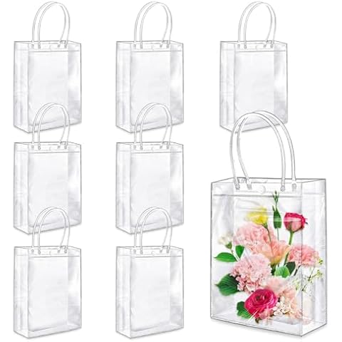 8 Pack Clear PVC Gift Bags with Handles Cover