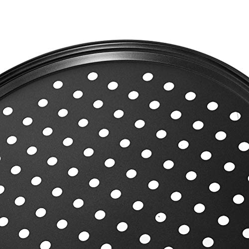 3 Pieces Pizza Crisper Pan Carbon Steel Pizza Pan Non-Stick Round Pizza Tray With Holes For Home Restaurant Hotel Use, 9 Inch /11 Inch/12.5 Inch (Black) #TOP5