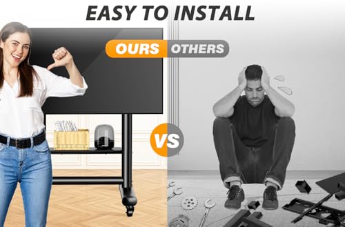 TVON Heavy Duty Rolling TV Stand for 50-92 Inch Large TVs up to 200 Lbs, Height Adjustable Mobile TV Stand with Shelf, Upgraded Portable TV Stand on Wheels for Living Room, Office, Trade Show