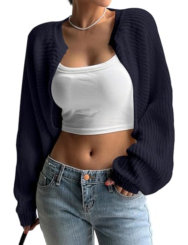 Image of Womens Bolero Shrug Sweaters Long Sleeve Open Front Rib Knit Cropped Cardigan Sweater
