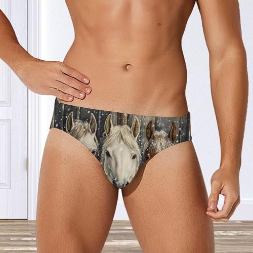 Three Horses Snowflakes Printed Swim Briefs for Men Sexy Bikini Swimwear Elastic Beach Trunks Bathing Suit2