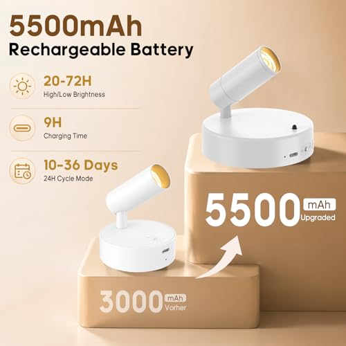 Image of GOODEA Spotlights Indoor with Remote, 5500mAh Rechargeable Battery Plant Spotlight Indoor, Wireless Uplighting with 3 Colors & 24H Cycle Timer, Picture Light for Painting(2 Pack 5500mAh, White)