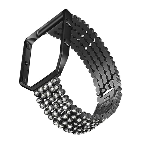 SHINEOFI Correa de Reloj de Rhinestone para Mujer Banda de Repuesto Elegante Compatible con Fitbit Blaze Accesorios de Reloj Color Negro Instalación y Material Duradero