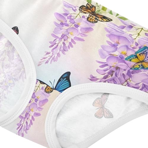 Watercolor Purple Wisteria Flowers Panties Little Girl Toddler Underwear Floral Cotton Funny Briefs Undies Kids 2t4