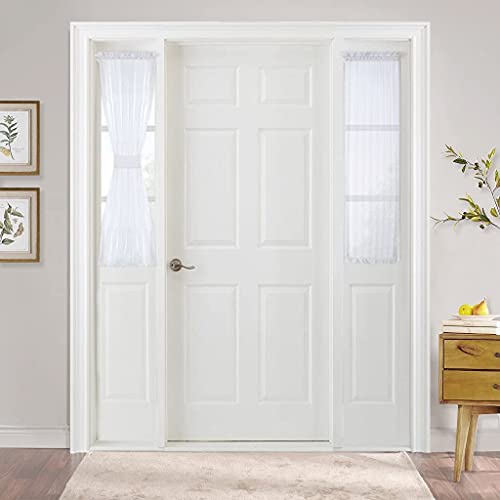Pony Dance Sidelight Door Sheers - Window Curtains Voile Side Light Sheers Door Panel Short Voile Drape For Glass Door With Tieback, W30 Xl 40", Set Of 1 Piece, White #TOP7