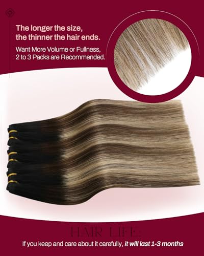 Image of Moresoo Human Hair Extensions Weft, Balayage Black to Brown with Blonde | 16 Inch 100g, smooth real human hair adds natural movement, suited to brunch outings, workdays and relaxed styling