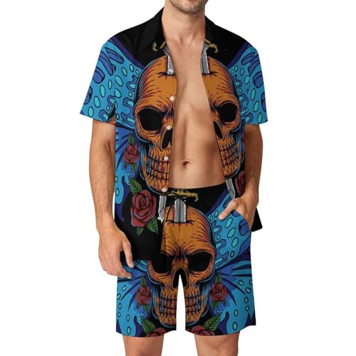Chemise Hawaïenne Homme Ensemble Pantalon Short Évite la Chaleur Motif Crâne Papillon Été S