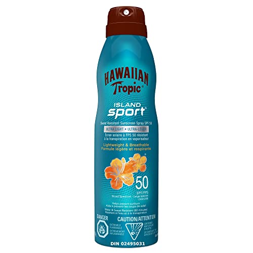 Hawaiian Tropic Island Sport Ultra-light Sport Sunscreen Spray, SPF 50, Broad Spectrum Protection, 170g