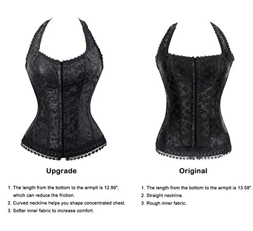 Kimring Women's Fashion Elegant Floral Embroidery Halter Satin Lace Up Corset Black Medium #TOP3