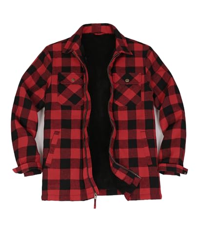 ZENTHACE Mens Insulated Sherpa Fleece Lined Zip Up Plaid Shacket