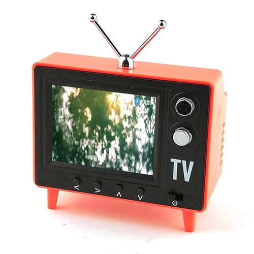Mini TV rétro, Petit téléviseur Portable Vintage avec écran IPS HD, Stockage 8 Go et Chargement de Type C pour Miniature et décoration de Maison Bureau, Orange