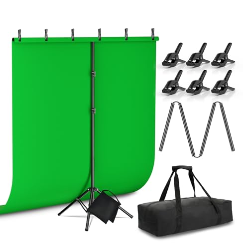 Greenscreen Hintergrund mit Ständer 1 5 x 2 m HolaDream Green Screen mit Verstellbarer T-förmigem Hintergrund Ständer Hintergrundständer Set für Chroma Key Streaming Gaming Fotoshooting