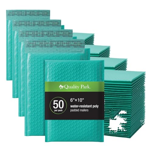 Image of Quality Park Bubble Mailers, 6 x 9 Inch, Teal Poly Mailers, Padded Envelopes, Shipping Envelopes, Water Resistant, Self Seal, 50 Per Box (QUA85857) (Pack of 4)