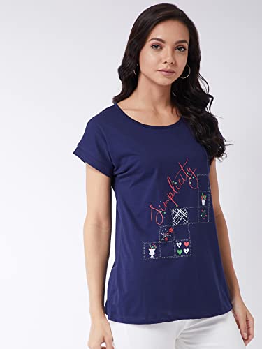 Image of Modeve Women Printed Cotton Blend Half Sleeve Round Neck T-Shirt for Summer