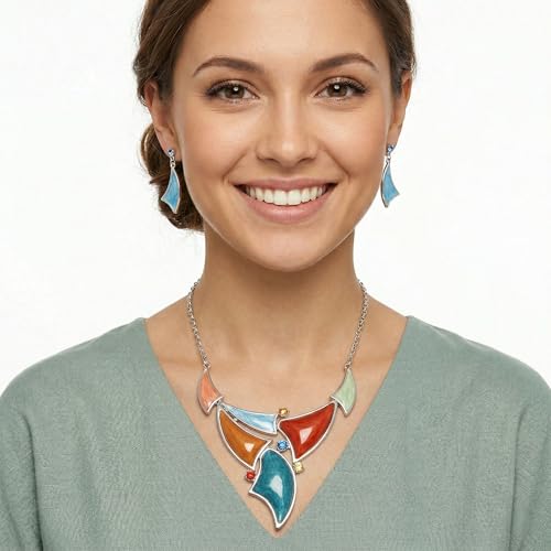 Collar y pendientes de cristal esmaltado multicolor Avalaya juego de 42 cm 2