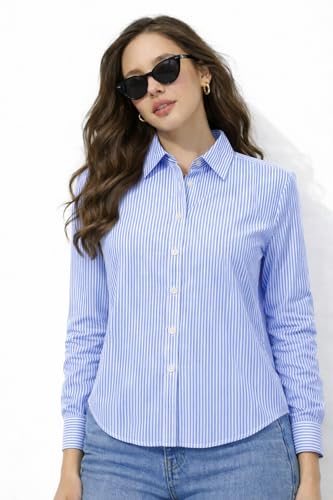 Image of Womens /GirlsClassic Lining Shirt for Women Cotton | Women's Striped Style top | Full Sleeve, Relaxed fit, Button-Down Casual Shirt for Girls & Women