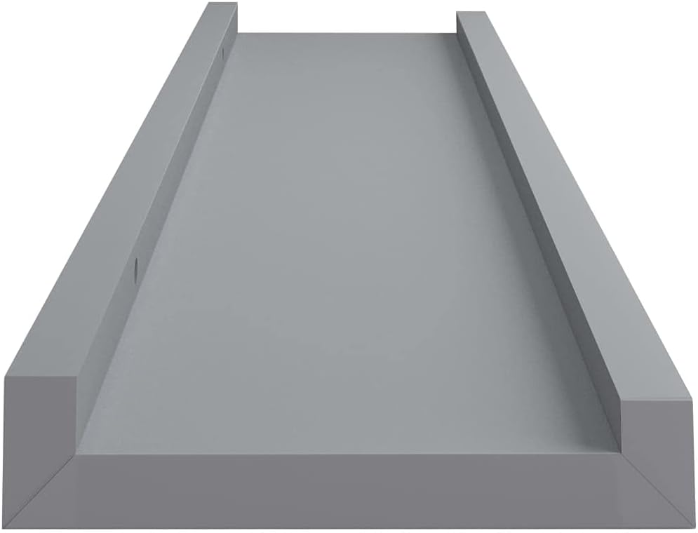 vidaXL 2 pcs Picture Frame Ledge Shelves 23.6"x3.5"x1.2" - Wall-Mounted Display Ledges - Gray Lacquered MDF - Modern Home Décor - Easy to Install
