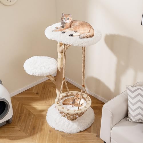 Árbol para gato de madera sólida Tangkula 48.5 pulg natural y blanco miniatura 2