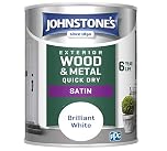 Johnstone's - Quick Dry Satin - Brilliant White- Satin Finish - Exterior Wood & Metal - Resistant to cracking & peeling - 6 years of life - 12m2 Coverage per Litre -750 ml (Pack of 1)