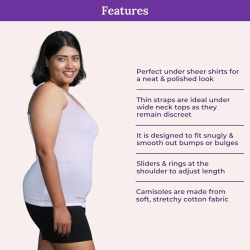 Image of Adira | Plus Size Camisole for Women | Plus Size Camisole | Soft Adjustable Shoulder Elastic | Layering Under Sheer Tops, Shirts & T-Shirts | Offers Full Coverage | Pack of 1