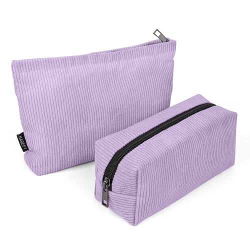 MAGEFY Small Makeup Bag 2 PCS Corduroy Make up Bag for Purse Large Capacity Travel Cosmetic Bag for Women Zipper Makeup Pouch for Travelling Preppy Stuff - Purple4