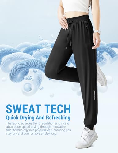 Image of Venzina Women's Lightweight Quick-Dry Icy Cool Straight Pants with Ankle Print, Athletic Breathable 4-Way Stretch Trousers for Gym, Running, Yoga & Casual Wear M-XXL