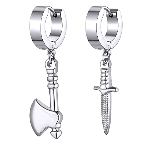 Bestyle Boucles d'oreilles pour hommes et femmes surface d'arc en acier inoxydable diamètre intérieur largeur 4mm * 9mm boucles d'oreilles poignard hache boucles d'oreilles couleur argent Cover