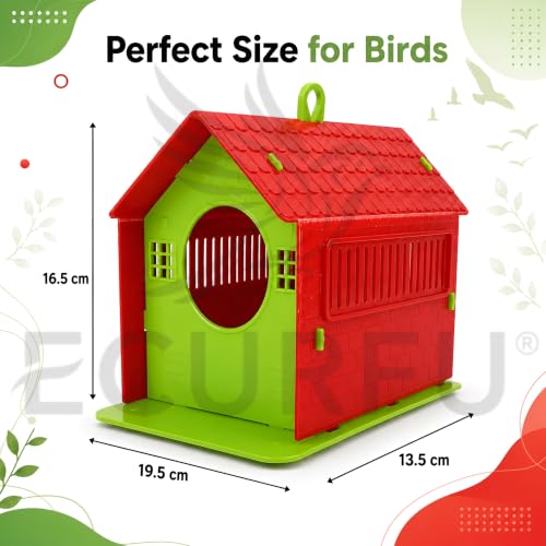 Image of Ecurfu Bird House | Sparrow House with Feeding Tray | Hanging Bird Feeder for Garden, Balcony, Outdoor