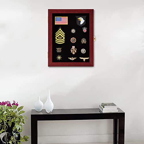 Image of VERANI Pin Display Case Badge Display Frame Small Mahogany for Beach Tags | Flexible layout arrangement,Premium real clear glass door,Wood matte black frame,Wall mountable design