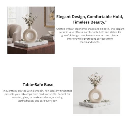 Image of Modern White Ceramic Donut Vase Decorative Flower Vase for Home Decor 6 inch