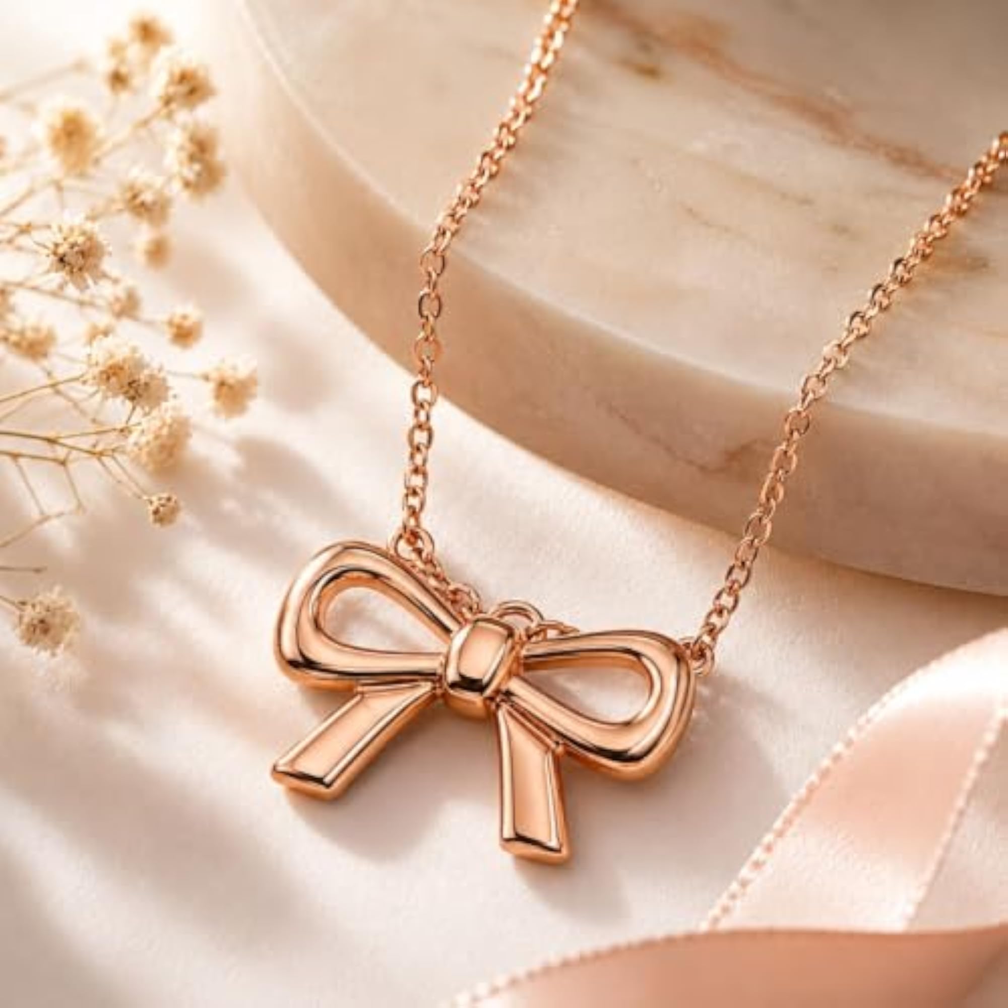 Toned Bow Pendant Necklace for Women