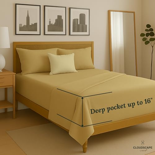 Cloud Scape Linen 100% Egyptian Cotton Sheets for Queen Size Bed, 4 Pieces Bedding Set, 1000 Thread Count, Hotel Quality, Silky Soft, Deep Pockets up to 17”, Dark Linen