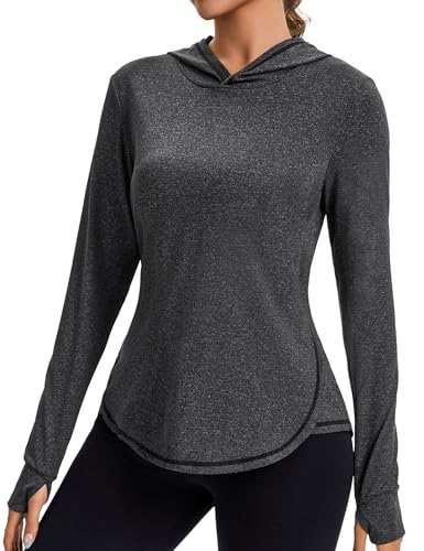 Gyabnw Langarmshirt Damen Sport Hoodie mit Daumenlöchern und Reflektierendem Rücken UV Schutz für Laufen Sportshirt Damen Locker Gyabnw Langarmshirt Damen Sport Hoodie mit Daumenlöchern und Reflektierendem Rücken UV Schutz für Laufen Sportshirt Damen Locker