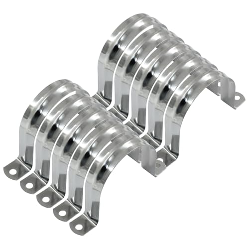 Image of 10 Pack M63 Rigid Pipe Strap, 2-1 /2 Inch, Silver | Stainless Steel, Two Hole Cable Strap, U Bracket Conduit Clamp, For Fixing Tube, Cable, Pipe, 63 mm