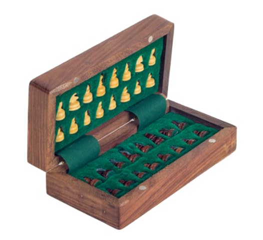 Échiquier Pliable Magnétique en Bois – Jeu d’Échecs avec Rangement Intégré – Format Voyage 15 cm