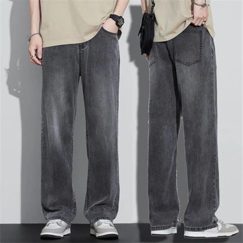 Men's American Straight Leg Lyocell Jeans Loose Thin Pants Washed Retro Blue Jeans2
