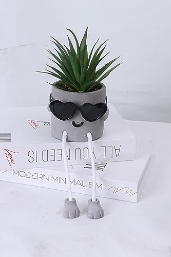 Zen Home Small Fake Plants for Shelf - Mini Succulent Plants - Small Artificial Plants for Shelf Decor - Desk Plants for Office - Small Faux Plant - Cute Fake Plants for Home Office or Class (Shy Dad)