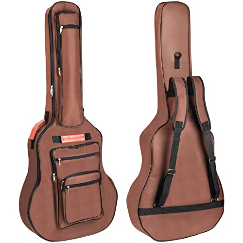 Bekith Acoustic Guitar Bag 40 41 42 Inches, 6 Pockets Guitar Case Waterproof Oxford Cloth Thick Sponge Pad, Dual Adjustable Shoulder Strap Soft Guitar Case Gig Bag, Brown by Bekith - Used condition - US$20.97