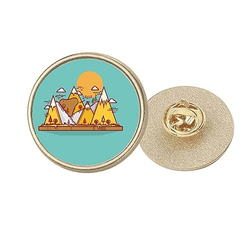 Broche ours de montagne ronde en métal doré aux finitions luxe