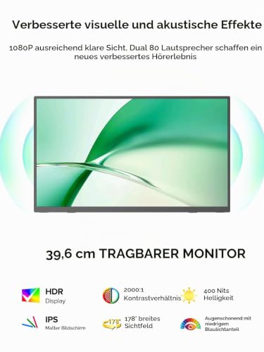 Newsoul Portable Monitor 15,6 Zoll, 1920×1080P FHD IPS 2000:1 Tragbarer Monitor für Laptop mit USB-C & HDMI… – Ansicht 3