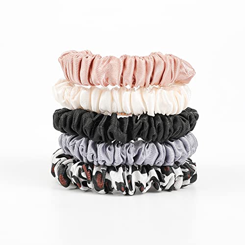 Image of Hair Ties Silk Satin Scrunchies - Small Mini Scrunchy for Women Thick Hair Accessories Cute Soft No Slip Hair Elastics Ponytail Holder for Curly Hair No Damage Hairties Gift for Girls