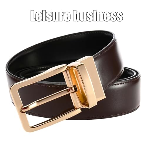 Men's Leather Belt 130cm Reversible Cowhide Strap with Alloy Pin Buckle Gold and Silver for Jeans or Trousers3