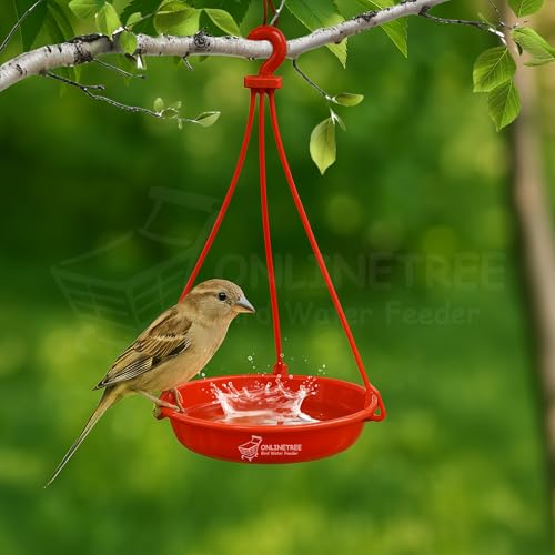 Image of OnlineTree Bird Feeder Hanging Tray for Water | Multi-Color Pack of 3 (Red, Yellow, Green) | Outdoor Bird Water Feeder for Balcony, Garden & Terrace | Hanging Water Bowl for Wild & Pet Birds