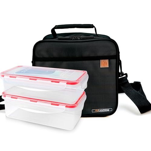 Maxi Bolsa Térmica Porta Alimentos - Lunch Bag Grande 5,8 l con Taper de 0.7 l y 1 l, Bolsa Nevera con Paredes Extra-Gruesas Mantiene Calor/Frío 8h, Loncheras de Trabajo, Oficina, Negro